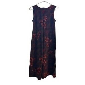 Karin Stevens Petites 10 Vintage Floral Leaf Print Maxi Dress Burgundy Brown 90s
